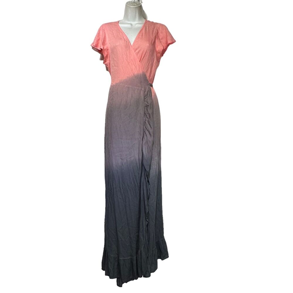 Pura Ibiza Pink Gray Ombré V-neck Wrap Dress One Size
